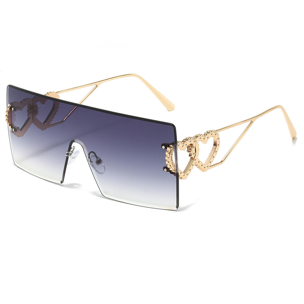Wholesale Square Borderless Large Frame Double Heart Fashion Sunglasses